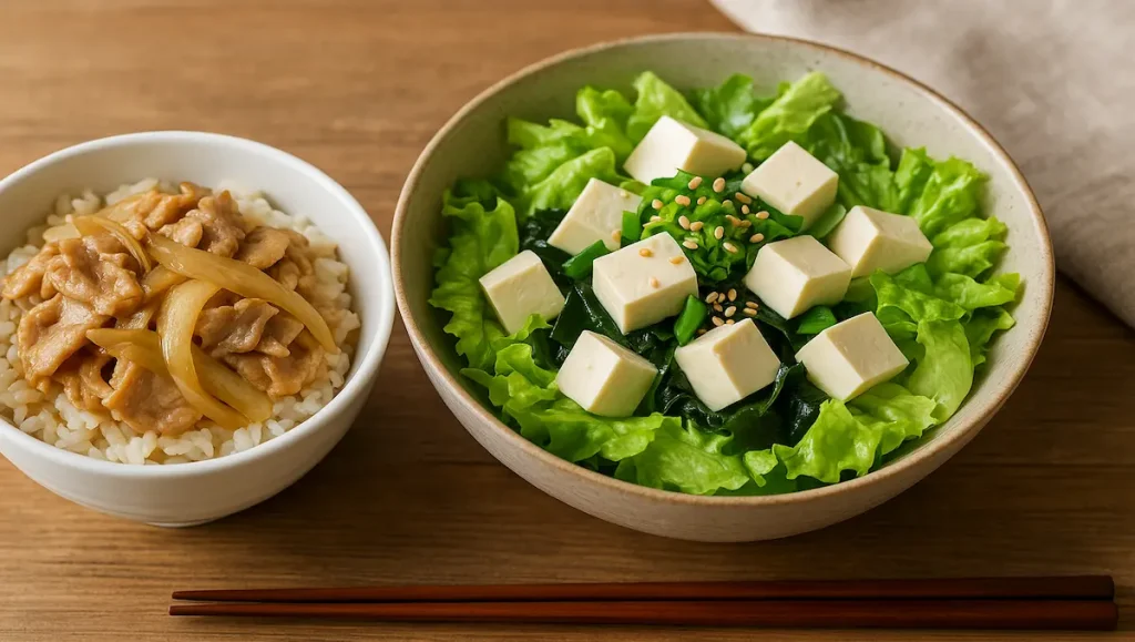 節約サラダで丼をバランスよく
